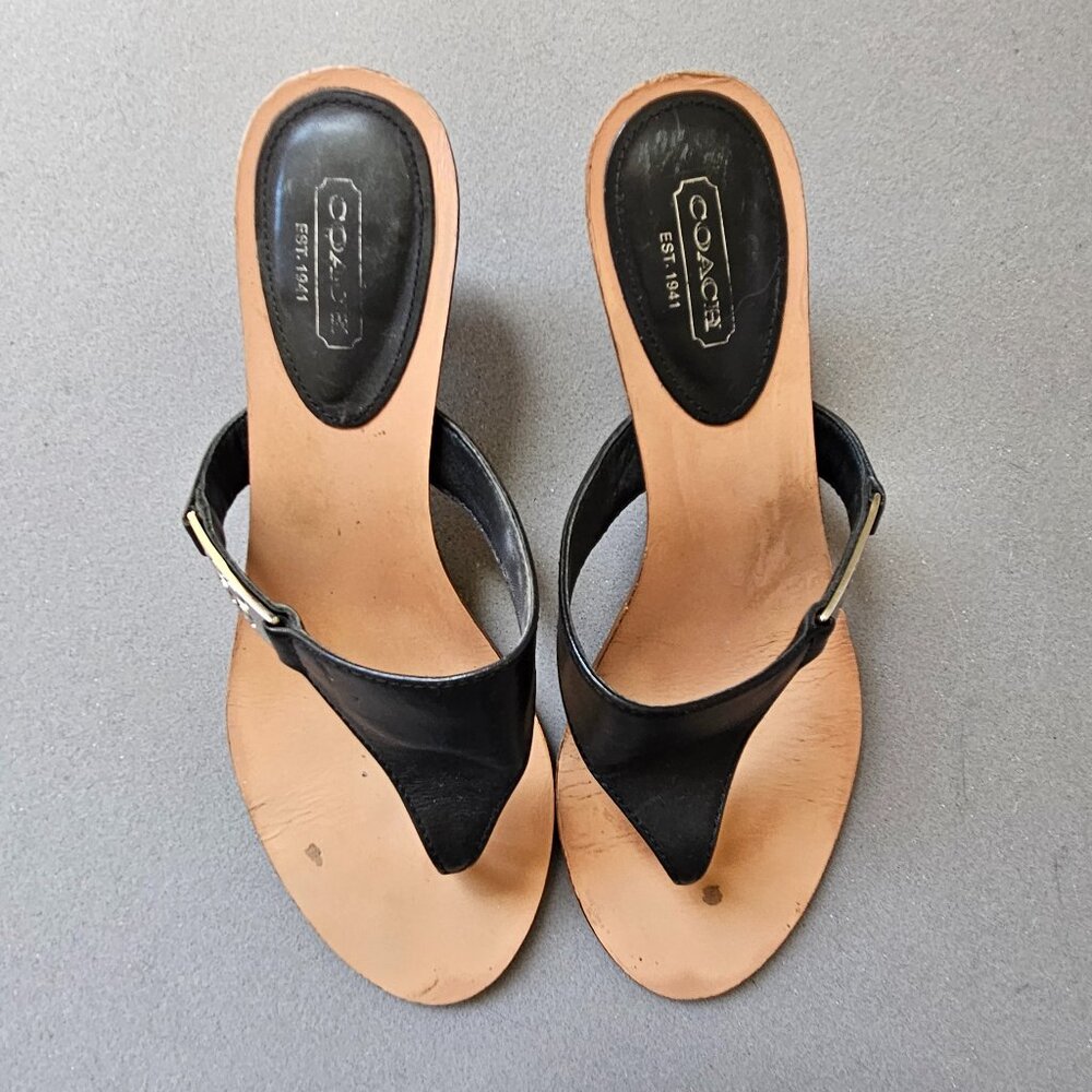 Coach Black Thong Sandals Kitten Heels Size 8
